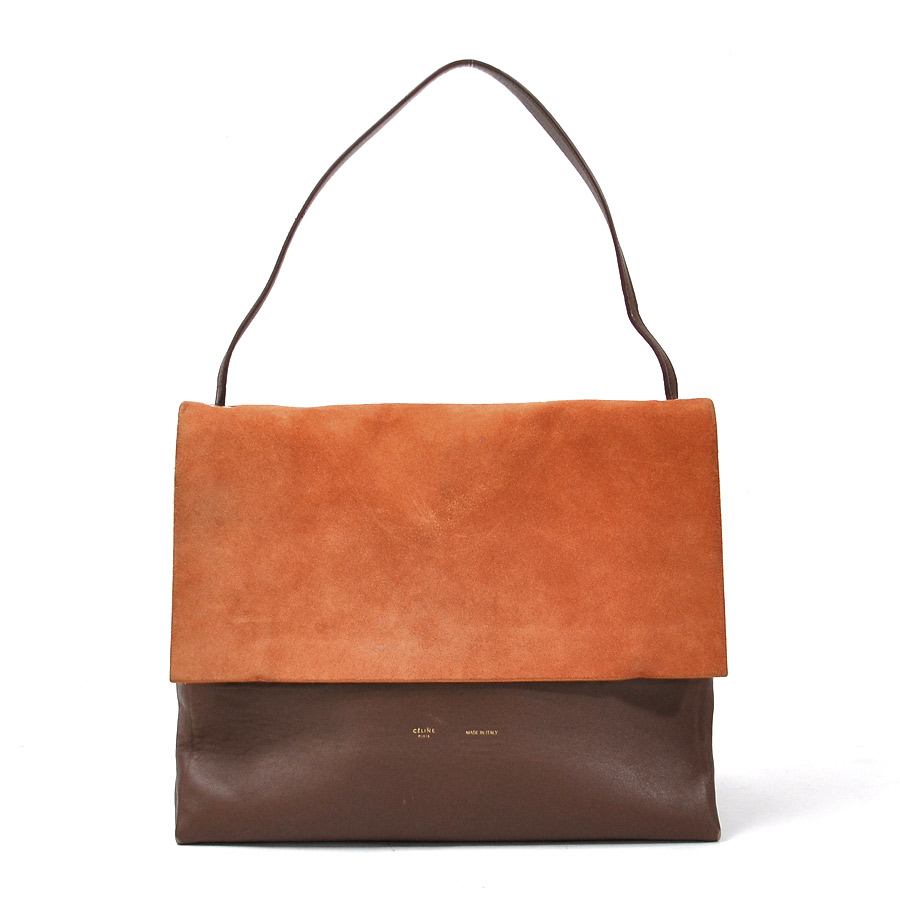 Auth Celine Bolso para el Hombro Naranja/Marrón/Off White Cuero Y  Gamuza-y14572 | eBay