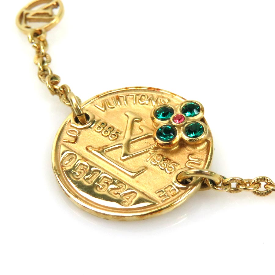 Auth Louis Vuitton MISS WINDSOR MEDAL BRACELET Gold/Green Rhinestone -  y15506a