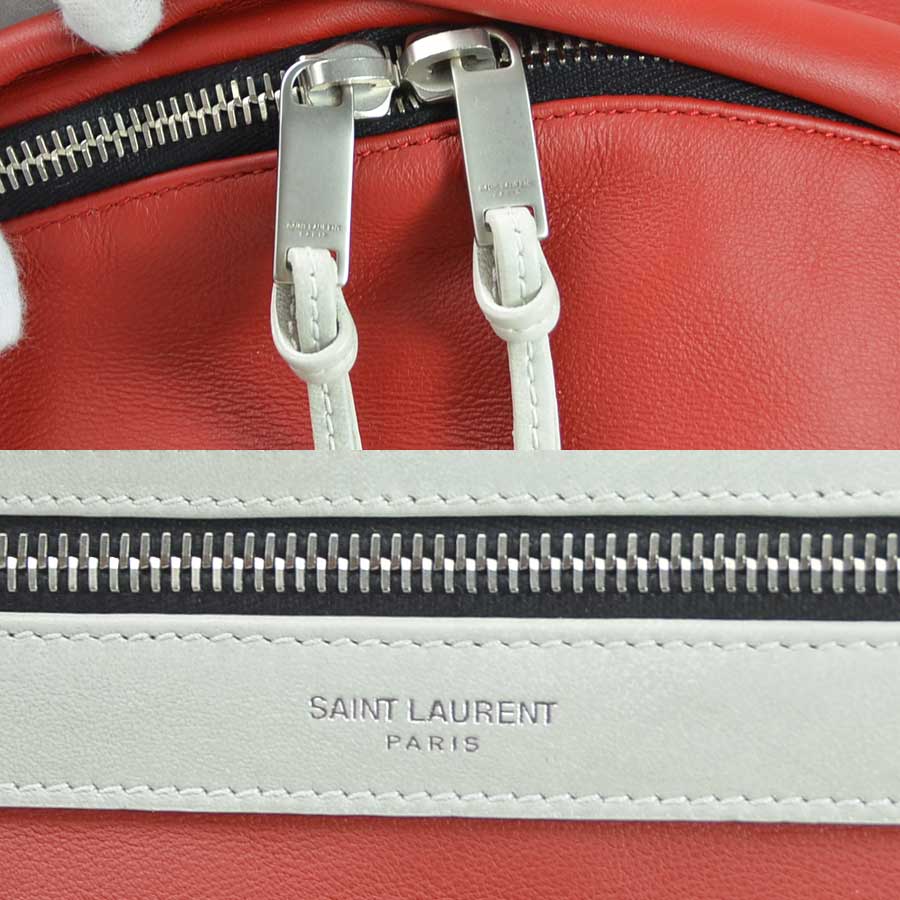 Auth SAINT LAURENT City Backpack Red/White Leather 534968 - y15545a