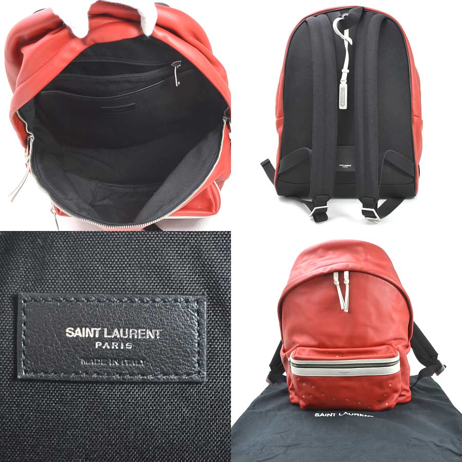 Auth SAINT LAURENT City Backpack Red/White Leather 534968 - y15545a Auth SAINT LAURENT City Backpack Red/White Leather 534968 - y15545a